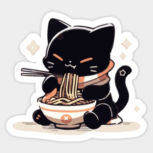 Chubby lucky cat eating ramen Sticker